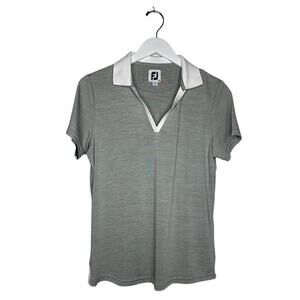 FootJoy Size M Women Birdseye Open Placket Golf Polo Preppy Shirt Gray Tennis